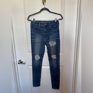 American Eagle Outfitters Women's Dark Blue Ripped Skinny Jeans